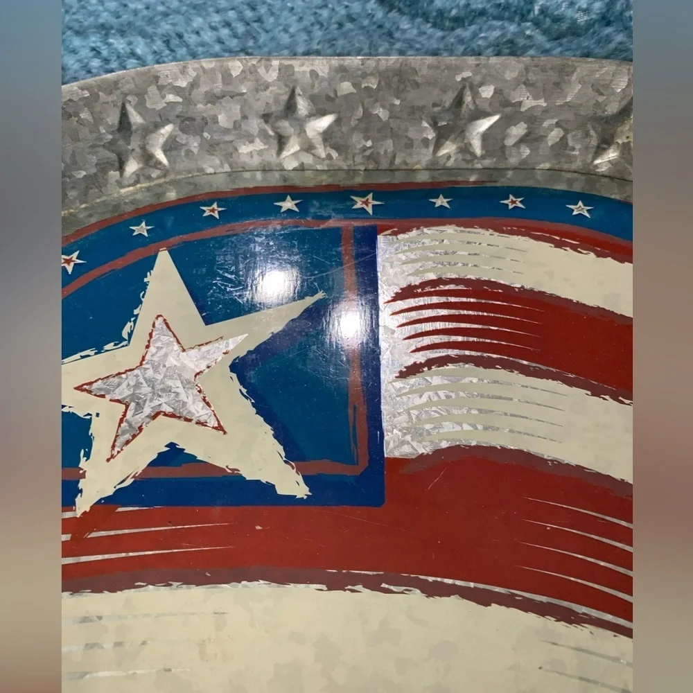 GALVANIZED TRAY. METAL SERVING TRAY. FLAG  Coffee Table. Tin.  Stars & stripes.